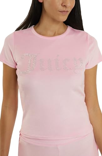 Juicy Couture Women's 2 Piece Velvet Fleece Short Sleeve Shirt and Pajama Shorts Lounge Sleepwear Set3