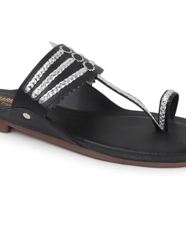 Image of SilverArrow Women's Desi Bloom Fashion Sandals|Kholapuri Style Flat with Open Back |Casual Wear