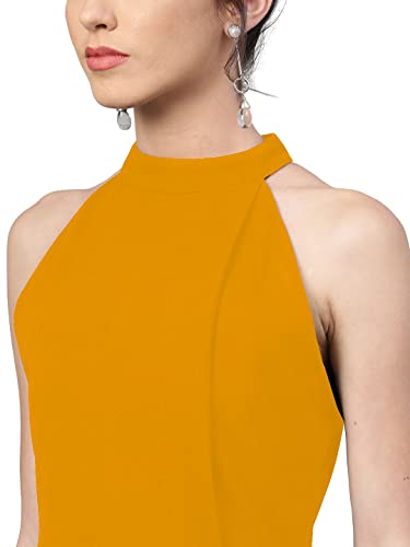 Image of Shasmi Women's Comfortable Red Halter Neck Sleeveless Solid Midi Bodycon Casual Western Stylish Dress