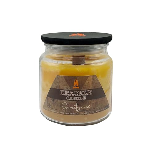 Image of Krackle Candle | Sweetgrass | 16 oz Scented Candle with Natural Crackling Wooden Wick | Poured in the USA | Vanilla & Sugarcane Fragrance