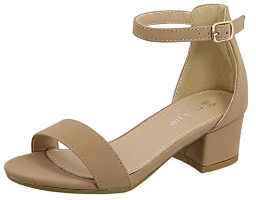 Lucky Top Girls Dress Sandal Low Heel Ankle Strap, Taupe, 11