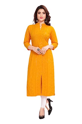 Image of Caduet Women's Lucknowi Sequence Work Viscose Rayon Regular Fit 3 /4 Sleeve Lightweight Casual Wear Kurti [MDF-1008]