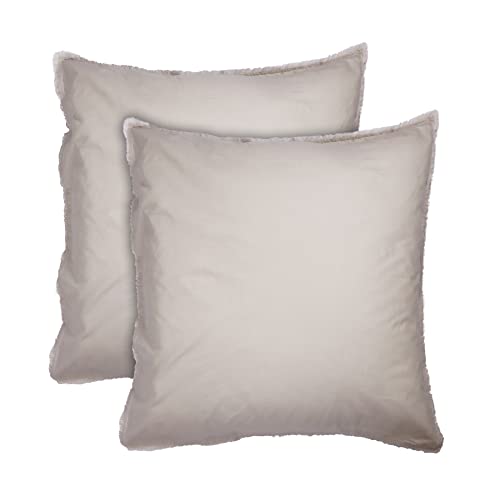 MATT & ROSE Taies d'oreiller 65x65 cm Lot de 2 Unies à Franges Coton LAVÉ | 100% Coton Lavé | Couleur Lin | Oeko-TEX