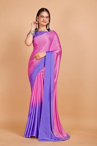 Image of Garden Vareli Lace Border Satin Saree with Unstitched Sequin Blouse Piece