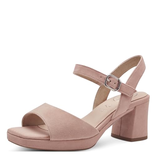 Tamaris Comfort Damen Sandalen mit Absatz aus Leder mit verstellbarem Riemen, Rosa (Rose Suede), 37 EU