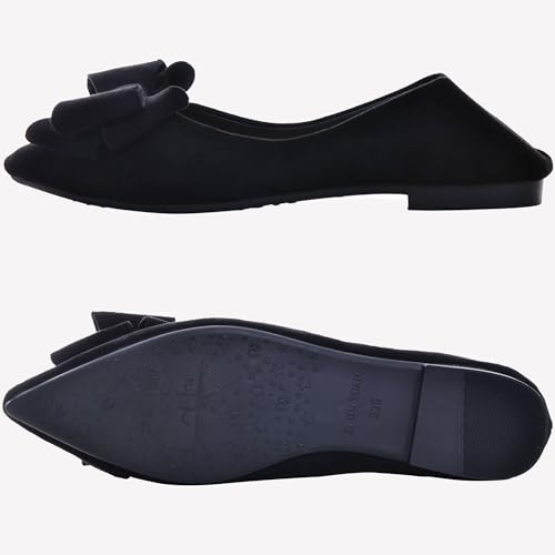 Image of WENJIAZHIZHI Square Toe Bow Ballet Slip-On | Classic Suede Finish,Chic Bow Detail,Effortless Everyday Style,Wedding Party Office,Plus Size Available