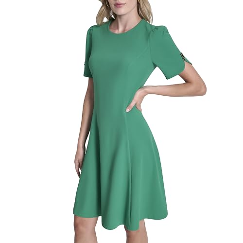 Image of DKNY Women's Button Short Sleeve Fit and Flare Dress