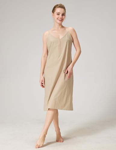 Image of BEAUTELICATE Women Longer Slip 100% Cotton Full Slip with Side Split Under Dress Knee Length Adjustable Straps