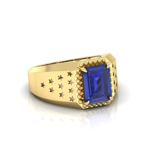RRVGEM Bague en plaqué or avec saphir bleu de 11 carats - Bague réglable en plaqué or - Taille 16-22 - Pour homme et femme, Métal, Saphir