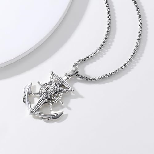 Men's Religious Necklace 925 Sterling Silver Crucifix | Saint Medal Pendant Protection Amulet Jewelry Gifts with 2.5mm 22"+2" Round Box Chain3