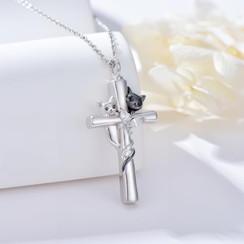 TOUPOP Cat Cross Urn Necklaces for Ashes S925 Sterling Silver Butterfly Cremation Jewelry Memorial Keepsake Jewelry with Funnel Filler for Women Men3