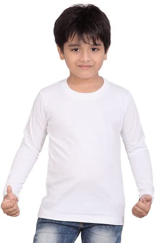 Image of Printmate Plain Casual Wear Kids Tshirts | White Full Sleeve Round Neck Premium Cotton Kids T-Shirts for Boys and Girls