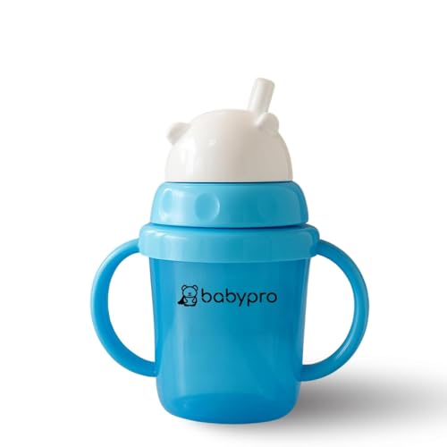 Image of BabyPro Baby Sipper Mug with Straw, 180 ml, Blue, for Babies 1+ Years | Toddler Drinking Bottle, Spill Proof, BPA Free, Easy Grip, Soft Spout, Leak Proof