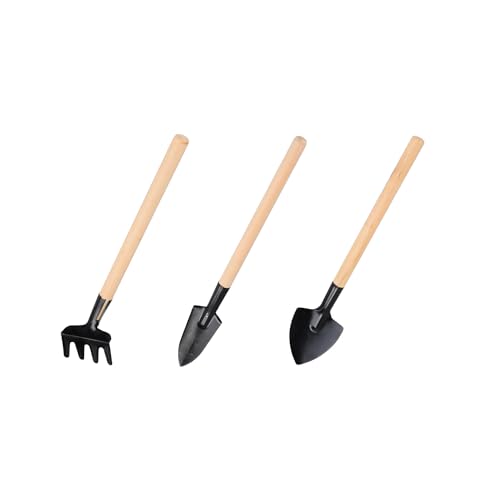 Xvnoesza 3Pcs Mini Gardening Tool Set with Wooden Handles Includes Small Hand Rake and Spade Ideal...