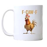 Generisch F-Caw-F Funny Chicken Mug, Personalized Chickens Pun Sarcastic Ceramic Coffee Cup, Unique Animal Humor Graphic Cup, Accent Cups Gift for Men Women Office Worker Friends (White,15oz)