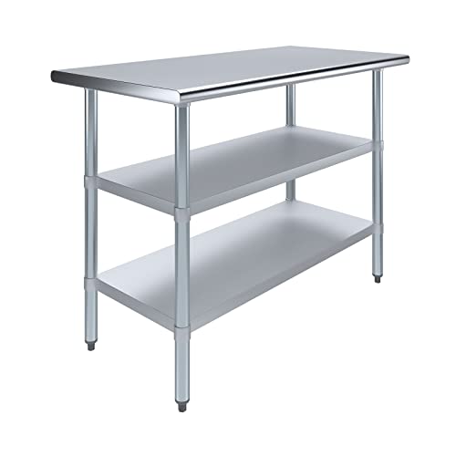 Image of AmGood Stainless Steel Work Table with 2 Shelves | NSF | Metal Utility Table (48 inch Long x 24 inch Deep)