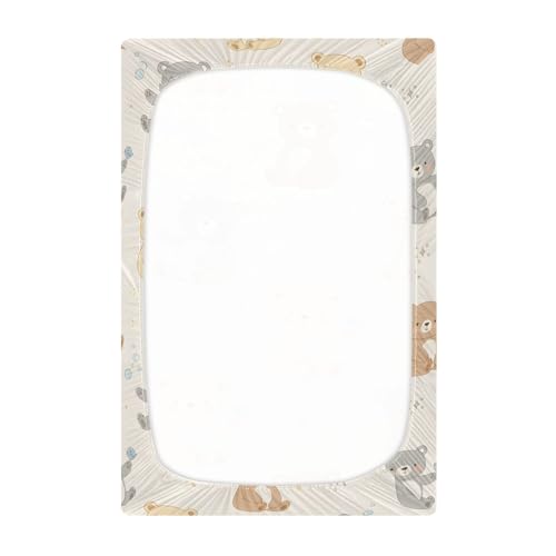 Image of Cute Bear Pattern Crib Sheets Stretchy Portable Sheets for Baby Toddler Breathable Soft Crib Mattress Sheet for Girls Boys