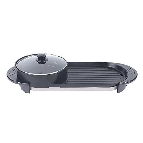 CNCEST Portable Electric 2 In 1 Hot Pot, Electric Barbecue Hot Pot, Barbecue Grill Non-stick Teppanyaki Pan Soup for Indoor & Outdoor, Multistage Temp Adjustment