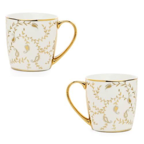 Image of Clay Craft Premium Ceramic Gold Floral Coffee & Tea Mug Set of 6 | Elegant Mugs with Gold Handle for Home, Office & Gifting | Glossy Finish Ceramic Cups | White & Gold