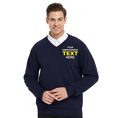 TopTie Custom Embroidered Sweater Monogrammed Men's Long Sleeve V-Neck Pullover