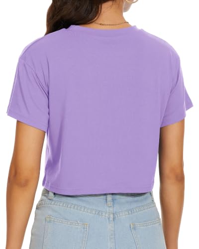 Image of Womens Crop Tops Summer Short Sleeve Round Neck T-Shirts Loose Fit Blouse