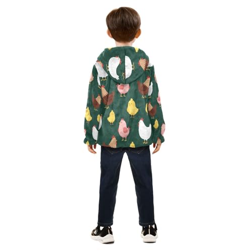 Chicken Pattern Print Design Toddler Fleece Jacket Girl Boys Hooded Fleece Jacket Coat Warm Outwear Zip-up 3-10T4