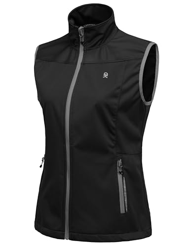 Little Donkey Andy Women's Lightweight Softshell Vest Windproof Sleeveless Jacket for Running Hiking Travel Reflective Black M
