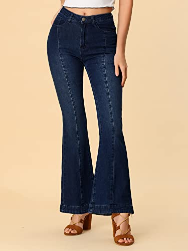Allegra K Women's High Waist Flare Jeans Retro Stretchy Denim Jean Pants Bell Bottom Jeans4