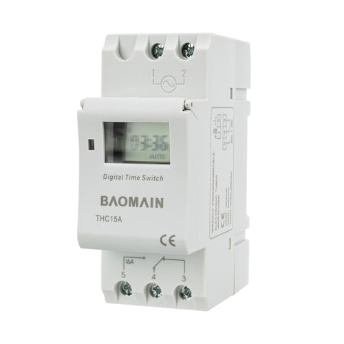 Baomain Temporizador Digital THC15A, DC/AC 12V 16A Amp Digital LCD Power Programmable Temporizador Relé (THC15A 12V)
