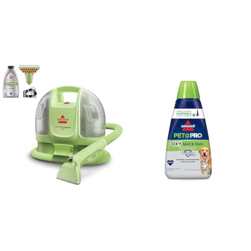 Image of BISSELL Little Green Mini Portable Carpet and Upholstery Deep Cleaner + BISSELL PET PRO OXY Spot & Stain Formula for Portable Carpet Cleaners, 32 oz., 2034