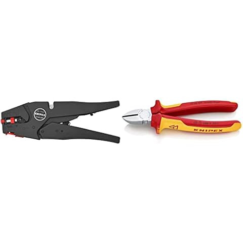 Knipex Selbsteinstellende Abisolierzange 200 mm 12 40 200 & Seitenschneider verchromt, isoliert mit Mehrkomponenten-Hüllen, VDE-geprüft 180 mm 70 06 180 Cover