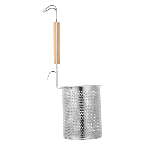 PartyKindom 1 Pieza Cesta De Almacenamiento Multiusos Cuchara Canasta De Pasta Plato Acero Fritura Comida Ranurado Cucharón Colador De Cocina Colador De Fideos Drenaje Malla Grasa Madera
