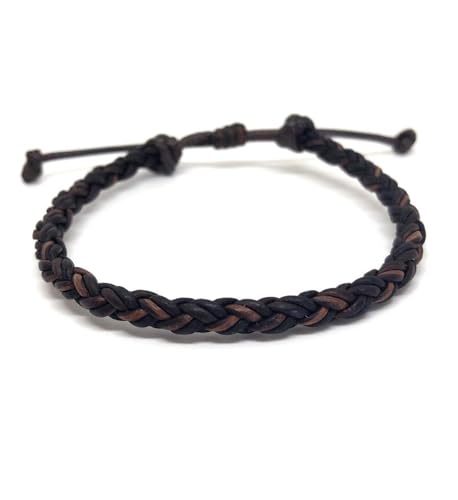 Fanfarria Leather Bracelet Men Women Braided Brown Handmade, Adjustable Band (5-6 in). Gift Ready...
