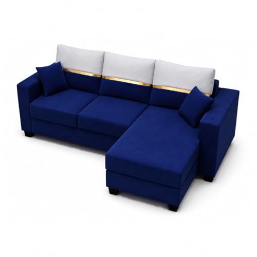 Image of Furny Arvea 4 Seater Fabric RHS L Shape Sofa Set (Blue) | Soft Velvet Fabric | Modern Design | Comfortable Seating | Living Room Furniture
