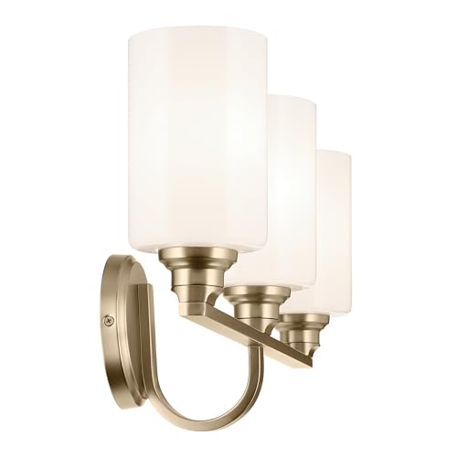 Image of Kichler Gioe 24.25 inch 3-Light Bathroom Vanity Light Fixture with Opal Glass in Champagne Bronze, Damp Rated for Bathroom, Powder Room, Over Mirror (24.25 inch W x 10.5 inch H), 55226CPZ