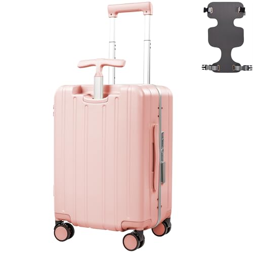 Lavoker 20 Ride-On Luggage with Child Seat Hardside Carry-On Suitcase with 360 Silent Spinner Wheels TSA Lock & Dual Telescoping Handles for Kids & Adults & Busy Moms