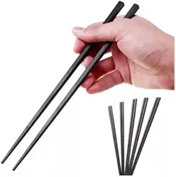 Hashi Reutilizável Kit 5 Pares (10 Palitos) Palitinhos de Comida Japonesa, Sushi, Lamen, Macarrão, Hashis Longos 24cm, Pauzinhos Japoneses PRETO