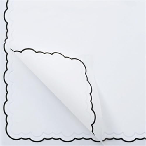 Zarwani - 5 Sheets Korean Style Waterproof White Bouquet Wrapping Paper (58cm x 58cm, 60 Microns) | Wavy Line Design, Giftwrap for Flowers & DIY Christmas Gift Wrapping Paper (5, Wavy Line White)