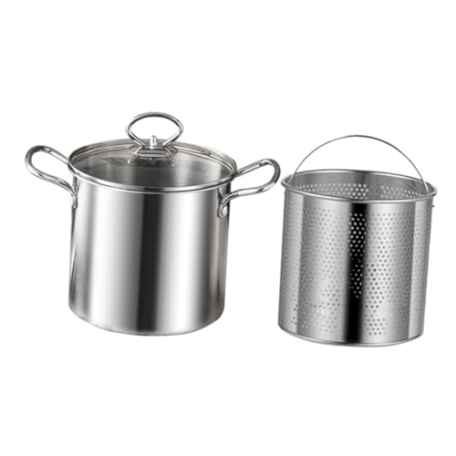 VANZACK ステンレス製揚げ鍋 ハンドル付き深型フライヤーポット 揚げ物バスケット付き 家用調理器具 揚げ物 天ぷら 離乳食調理に