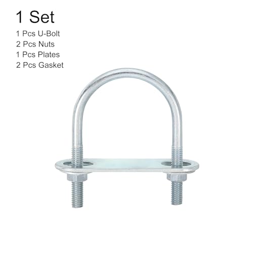 Image of uxcell Round U-Bolts, 1 Set 42mm Inner Width 70mm Length M6 Zinc-Plated Carbon Steel U Clamp Bolt with Nuts and Plates, for Boat Trailer