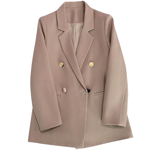Women 2025 Work Office Blazer Long Sleeve Double Breasted Jacket Lapel Trendy Business Blazers Front Pocket Outerwear