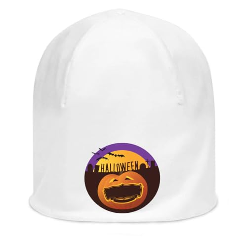 Bonnet coton mince Halloween blanc, bonnet unisexe stretch taille unique logo citrouille