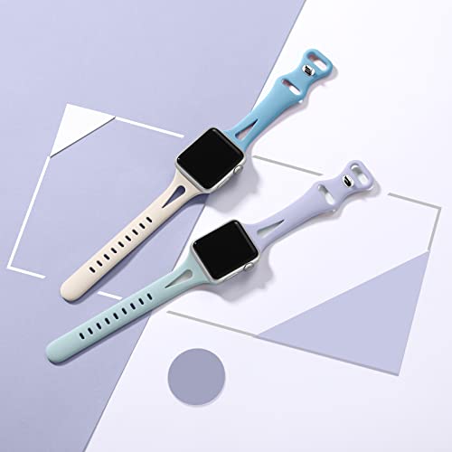 Image of Getino Compatible with Apple Watch Band 42mm 44mm 45mm 46mm 49mm iWatch Ultra Series 11 10 9 8 7 6 5 4 3 2 1 SE Women, Stylish Silicone Slim Sport Watch Bands, Cyan /Lake Blue /Starlight /Grayish Purple