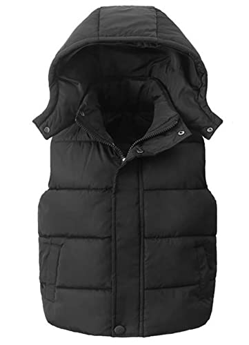 Ommda Gilet sans manches à capuche léger et chaud pour garçons filles, Doudoune sans Manche Automne Hiver Coupe Vent Manteau,Le noir,13-15 ans Cover
