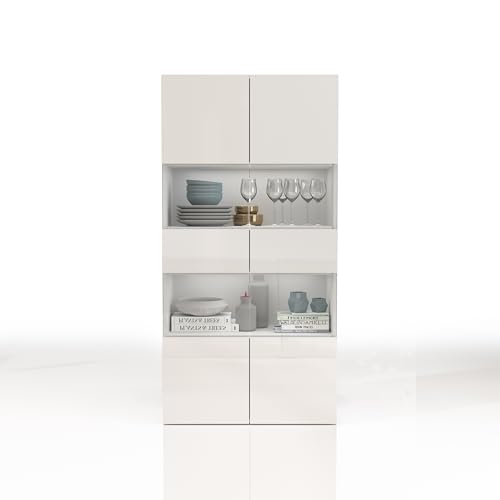 WHOUS Egypt Vitrine pour Salon avec 2 Portes et 4 Etagères, Vitrine d'Exposition pour Salon en Bois, Dimensions: 80 x 38 x 160 cm, Couleur Blanc Brillant