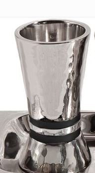 Liquor Cup Set Di 6 Bicchierini Per Vino Martellati In Nickel Con Anelli Colorati E Vassoio - Arte Judaica Di Yair Emanuel, Argento