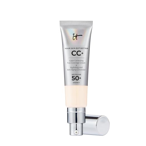 IT Cosmetics Your Skin But Better CC Cream LSF 50+, 32 ml, Hochpigmentierte Mehrzweck-Creme mit LSF 50, Getönte Anti-Aging-Tagescreme, Foundation, Concealer & Pflege in einem, Farbton Fair Porcelain