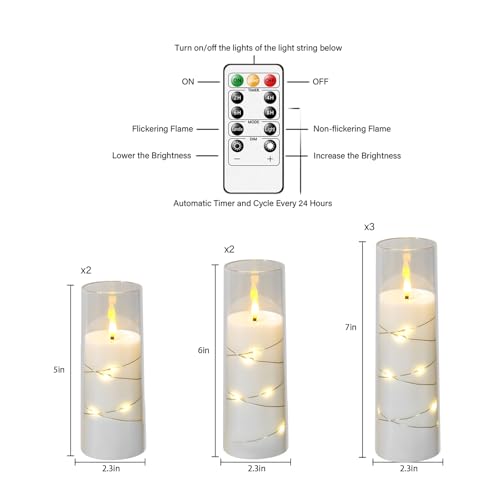 Image of Flameless Candles,with Embedded Star String, Battery Operated Candles Flickering LED Pillar Candles with Remote Control and Timer, Home Decoration Add a Warm and Romantic Atmosphere,Set of 7 (White)