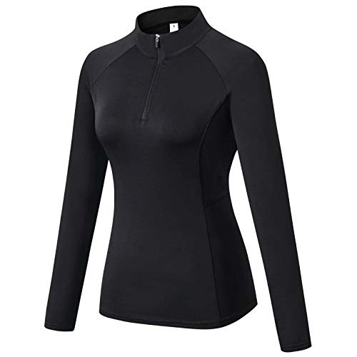 TERODACO Long Sleeve Running Top Womens Half Zip Thumb Loops UPF 50 Ladies Base Layer Top for Hiking Cycling Equestrian Gym Sports Riding Shirts Quick-Drying Breathability Wicking 506 Black S - Image 3