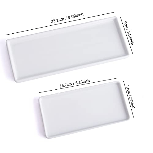 XINRUI Bathroom Tray Organiser, 2 Pack Ceramic Vanity Trays Cosmetics Holder Bathtub Countertop Organizer for Bath Table,Candles,Towel,Soap,Towel,Perfume Plant,Jewelry(White)